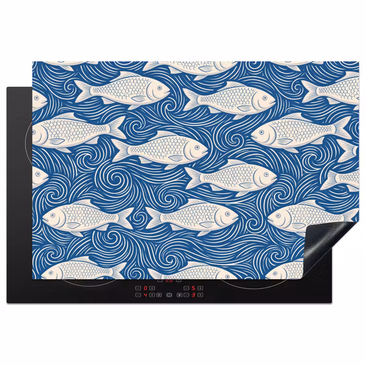 Vis - Water - Patroon - Grafisch - Blauw Inductie beschermer vinyl 3mm klein -3d