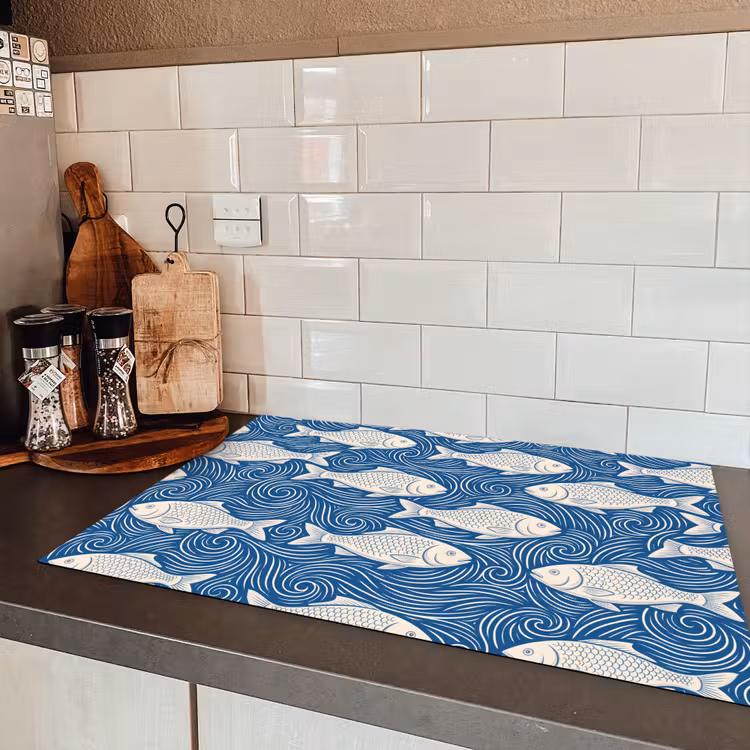 Vis - Water - Patroon - Grafisch - Blauw Inductie beschermer vinyl 3mm klein -sfeer3