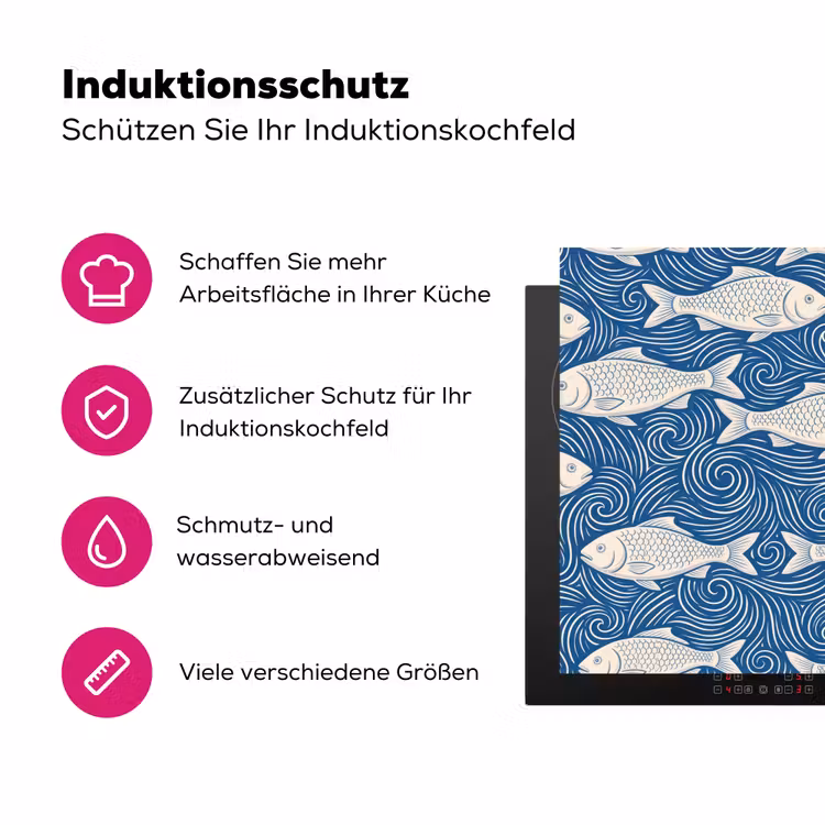 Vis - Water - Patroon - Grafisch - Blauw Inductie beschermer vinyl 3mm klein -zzzzzzz-lf-ups