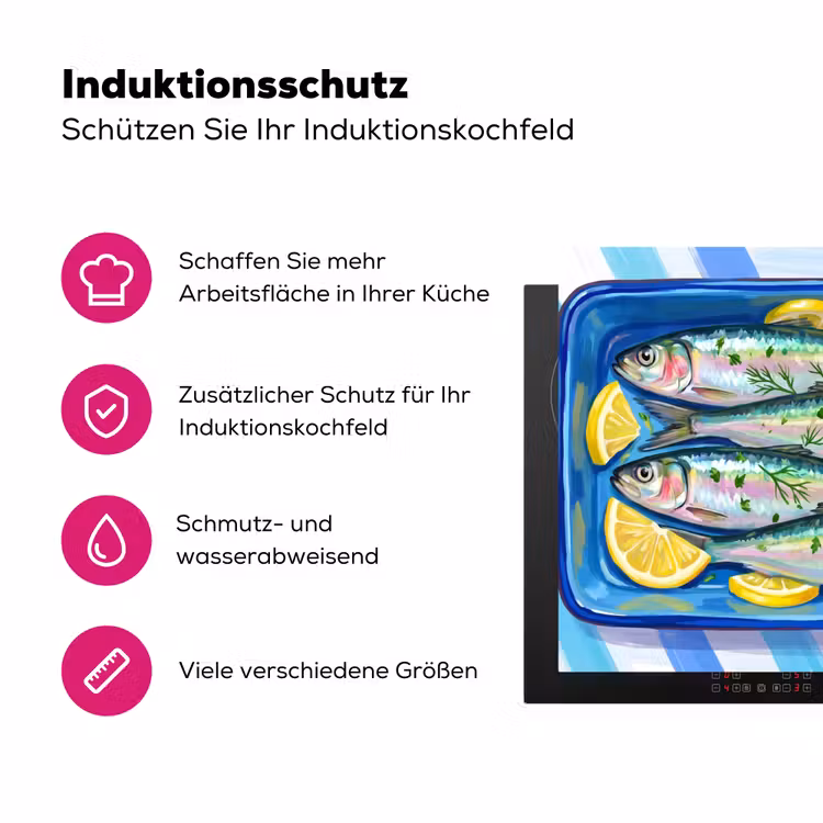 Vis - Citroen - Kruiden - Eten - Blauw Inductie beschermer vinyl 3mm middel -zzzzzzz-lf-ups