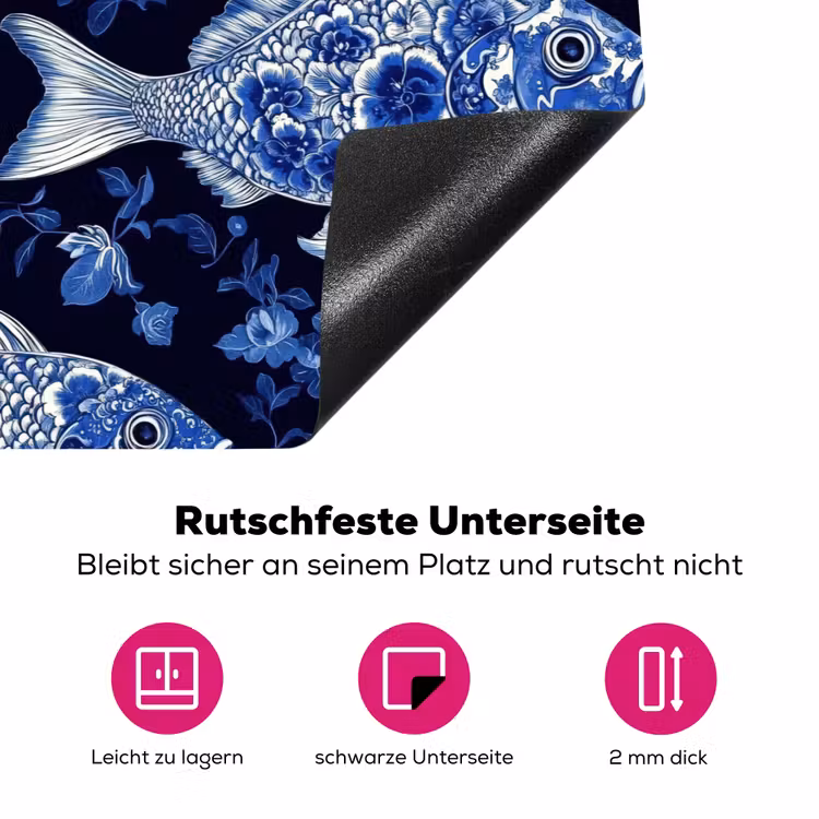 Vissen - Bloemen - Blauw Inductie beschermer vinyl 3mm klein 276 -zzzzzzz-lf-onderkant