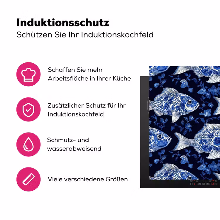 Vissen - Bloemen - Blauw Inductie beschermer vinyl 3mm klein 276 -zzzzzzz-lf-ups