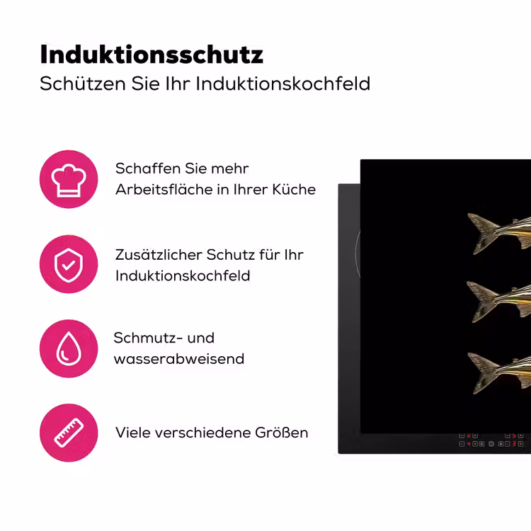 Vissen - Goud - Zwart Inductie beschermer vinyl 3mm klein -zzzzzzz-lf-ups