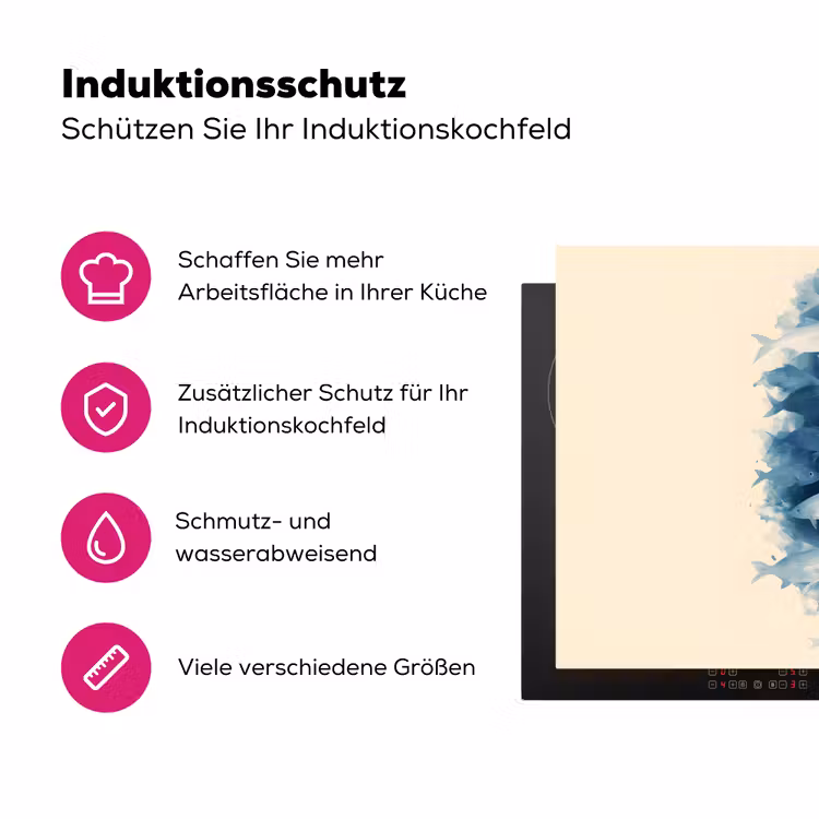 Vissen - Minimalistisch - Blauw Inductie beschermer vinyl 3mm klein -zzzzzzz-lf-ups