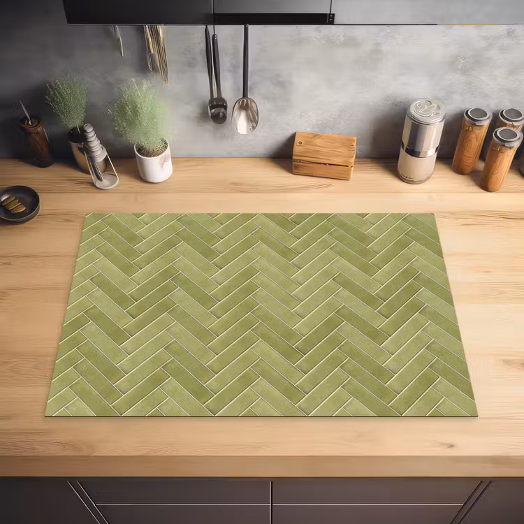 Visgraat - Wandtegel - Olijfgroen Inductie beschermer vinyl 3mm klein 276 -sfeer5