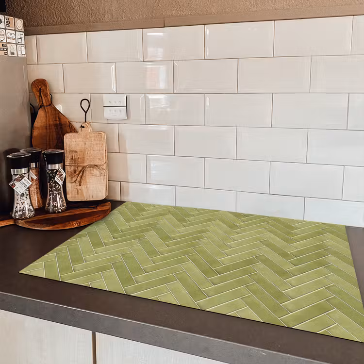 Visgraat - Wandtegel - Olijfgroen Inductie beschermer vinyl 3mm klein 276 -sfeer3