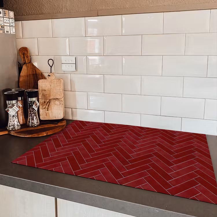 Visgraat - Wandtegel - Bordeaux - Rood Inductie beschermer vinyl 3mm klein 276 -sfeer3