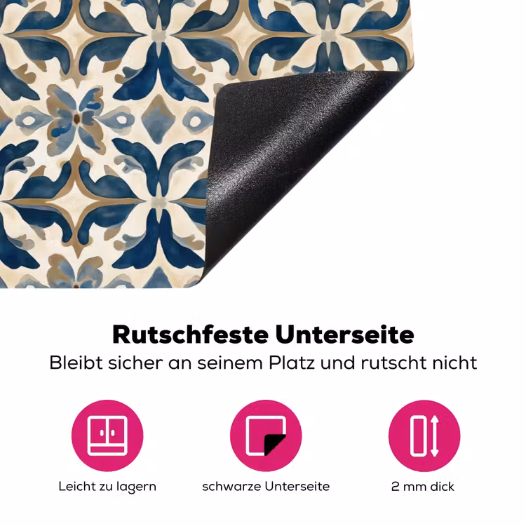 Tegel - Patroon - Blauw - Beige Inductie beschermer vinyl 3mm klein 276 -zzzzzzz-lf-onderkant