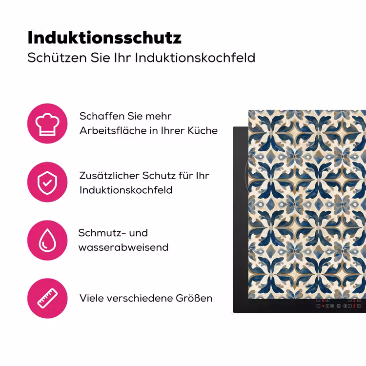Tegel - Patroon - Blauw - Beige Inductie beschermer vinyl 3mm klein 276 -zzzzzzz-lf-ups