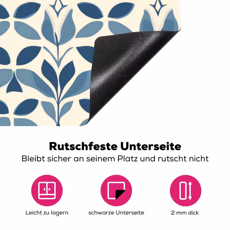 Flora - Modern - Blauw Inductie beschermer vinyl 3mm klein 276 -zzzzzzz-lf-onderkant