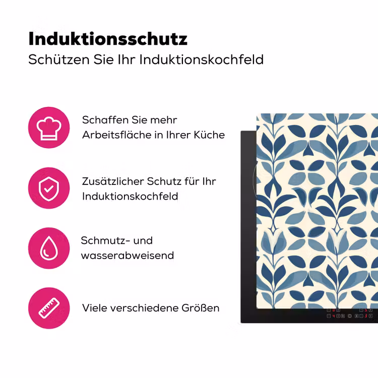 Flora - Modern - Blauw Inductie beschermer vinyl 3mm klein 276 -zzzzzzz-lf-ups