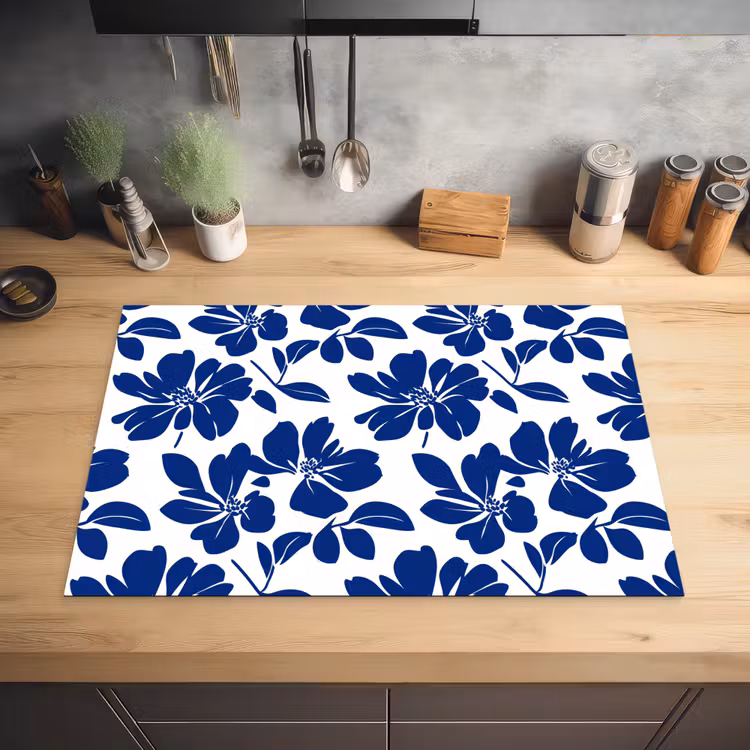 Floraal - Modern - Blauw Inductie beschermer vinyl 3mm klein 276 -sfeer5