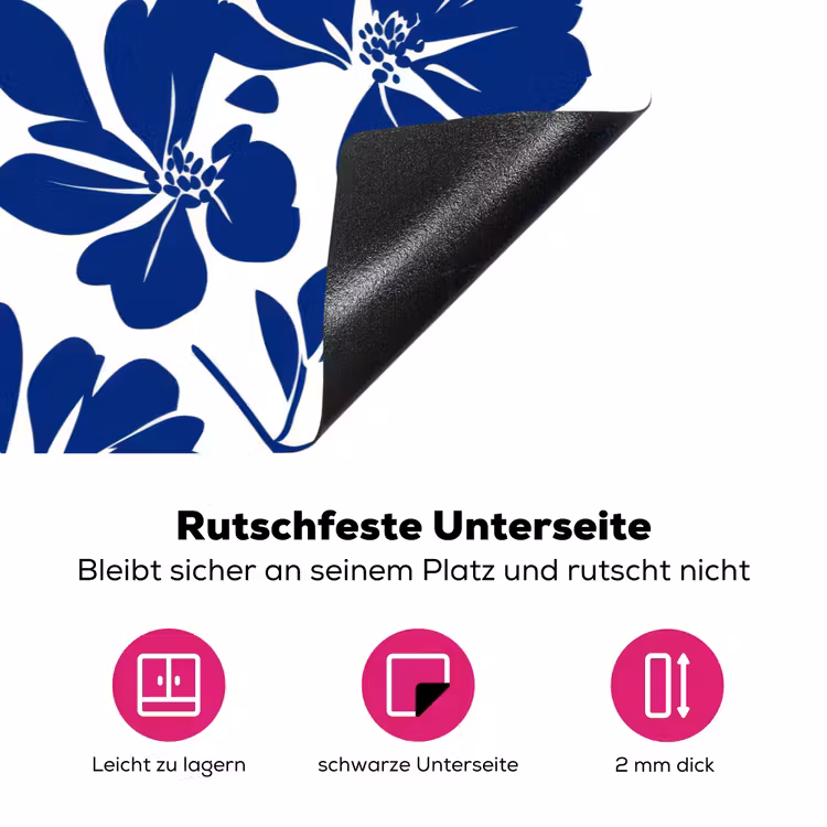 Floraal - Modern - Blauw Inductie beschermer vinyl 3mm klein 276 -zzzzzzz-lf-onderkant
