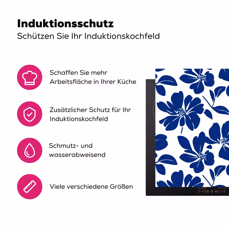 Floraal - Modern - Blauw Inductie beschermer vinyl 3mm klein 276 -zzzzzzz-lf-ups