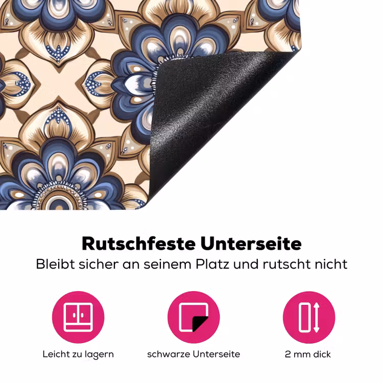 Floraal - Ornament - Blauw Inductie beschermer vinyl 3mm klein 276 -zzzzzzz-lf-onderkant
