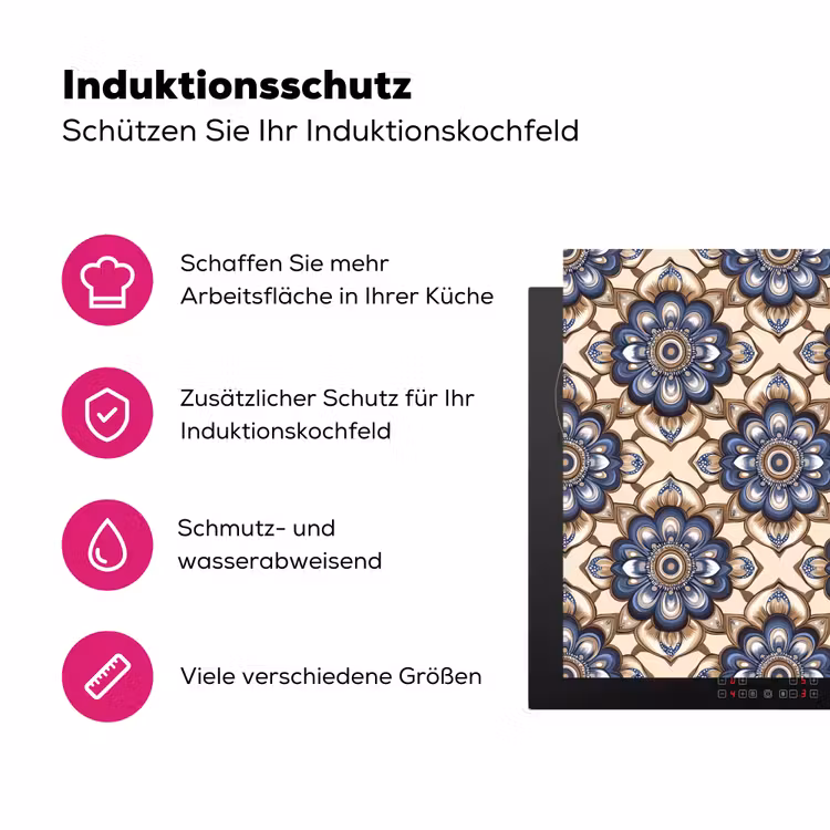Floraal - Ornament - Blauw Inductie beschermer vinyl 3mm klein 276 -zzzzzzz-lf-ups