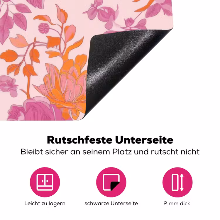 Bloemenpatroon - Roze - Oranje - Bloemen Inductie beschermer vinyl 3mm klein -zzzzzzz-lf-onderkant