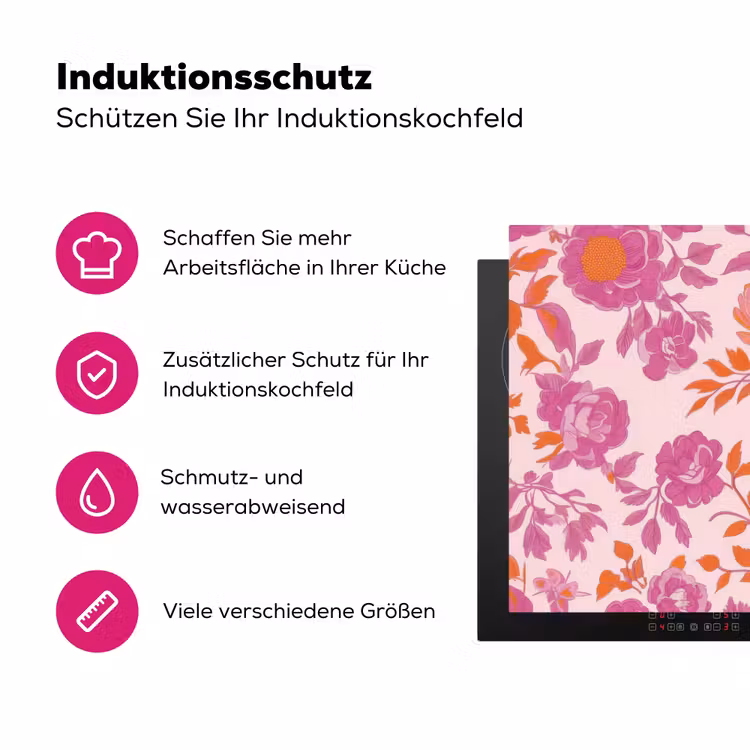 Bloemenpatroon - Roze - Oranje - Bloemen Inductie beschermer vinyl 3mm klein -zzzzzzz-lf-ups