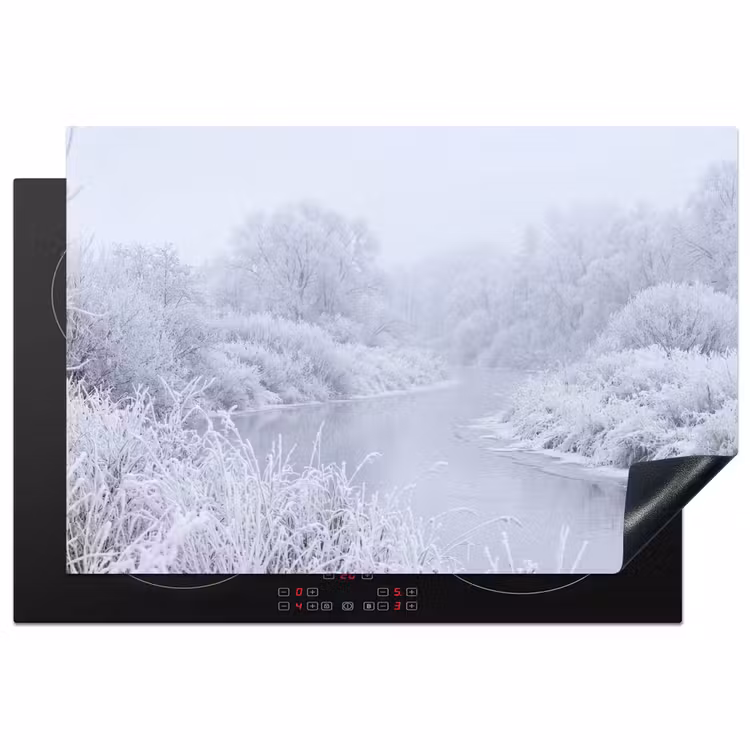 Rivier - Sneeuw - Bos - Winter - Schilderachtig Inductie beschermer vinyl 3mm klein -3d