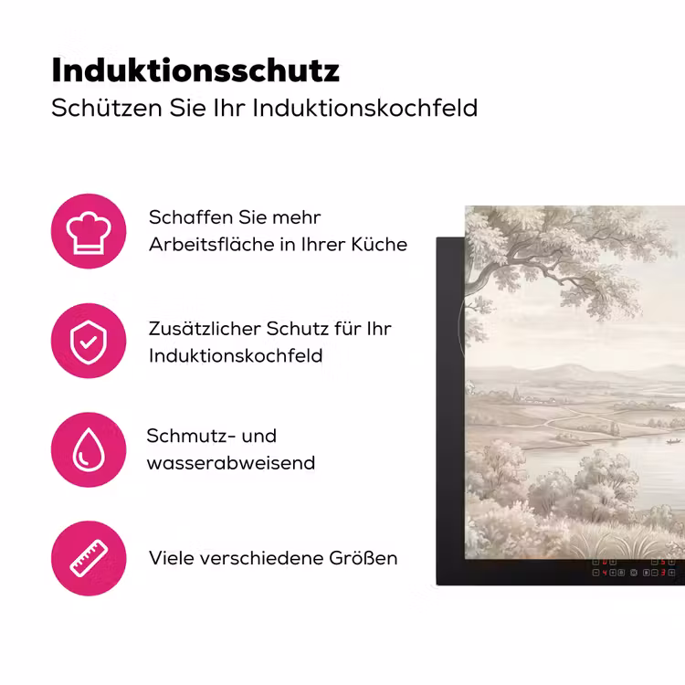 Rivierlandschap - Bergen - Natuur - Vintage - Beige Inductie beschermer vinyl 3mm klein -zzzzzzz-lf-ups