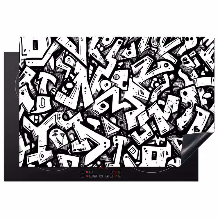 Vormen - Letters - Graffiti - Zwart Inductie beschermer vinyl 3mm klein -3d