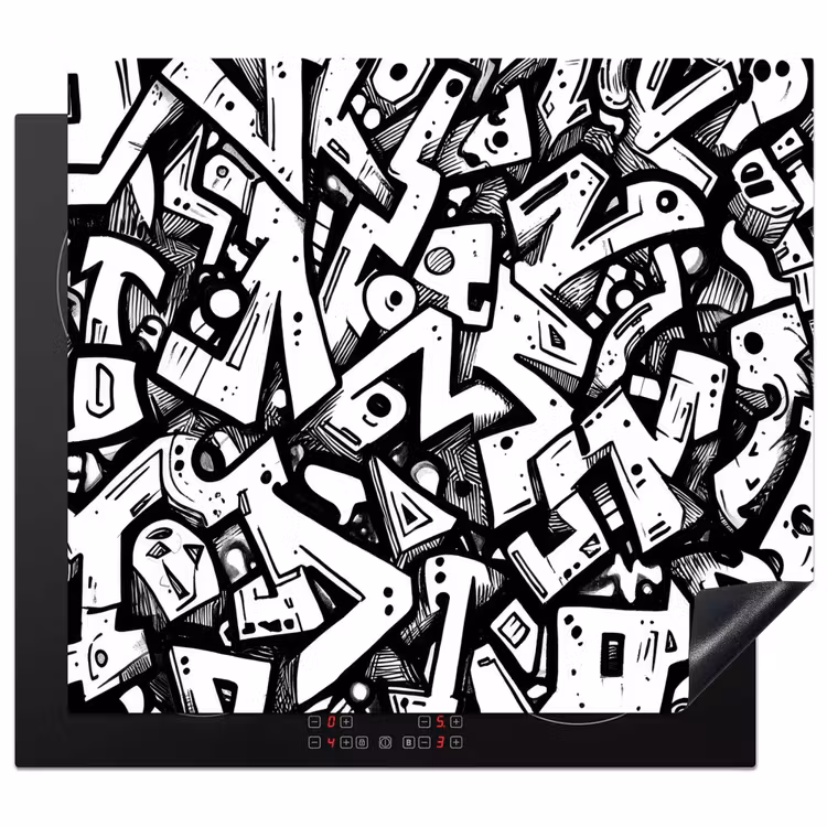 Herdabdeckplatte - Formen - Buchstaben - Graffiti - Schwarz