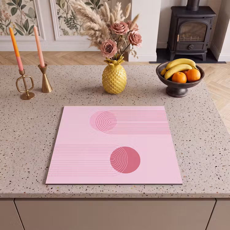 Vormen - Lijnen - Minimalistisch - Roze Inductie beschermer vinyl 3mm middel -sfeer3