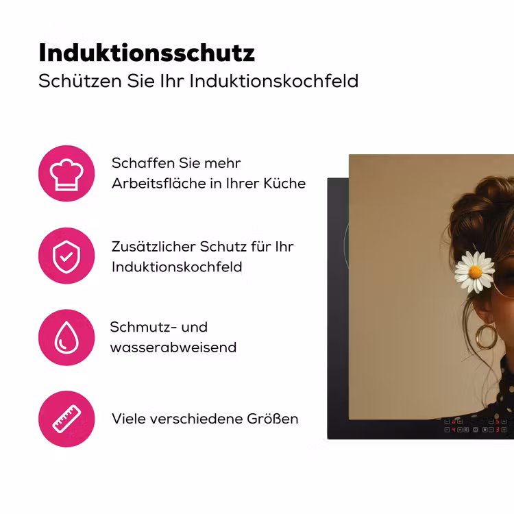 Vrouw - Beige - Bloem - Modern - Portret Inductie beschermer vinyl 3mm klein -zzzzzzz-lf-ups