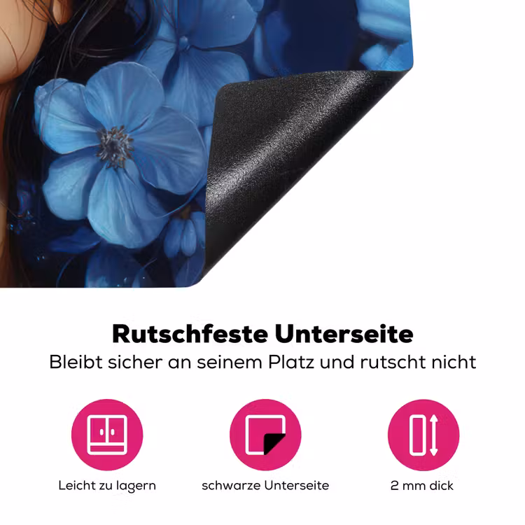 Vrouw - Blauw - Bloemen - Vlinders - Natuur Inductie beschermer vinyl 3mm klein -zzzzzzz-lf-onderkant