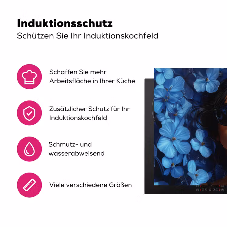 Vrouw - Blauw - Bloemen - Vlinders - Natuur Inductie beschermer vinyl 3mm klein -zzzzzzz-lf-ups