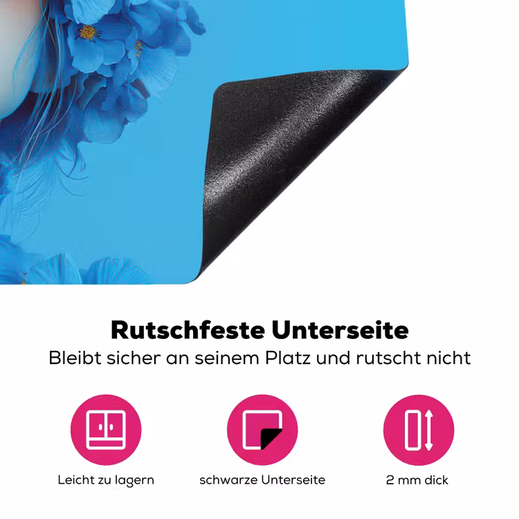 Vrouw - Bloem - Blauw - Modern - Bril - Portret Inductie beschermer vinyl 3mm klein -zzzzzzz-lf-onderkant