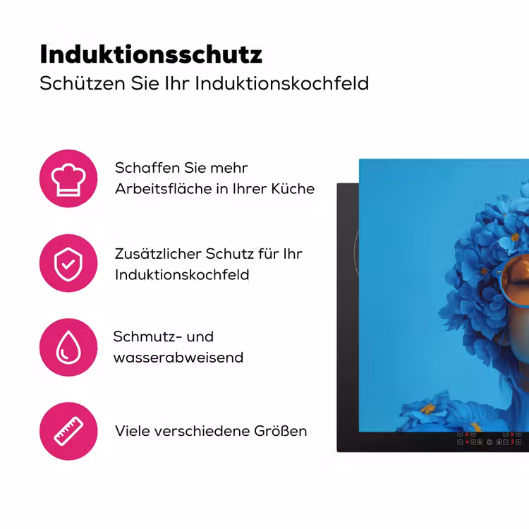 Vrouw - Bloem - Blauw - Modern - Bril - Portret Inductie beschermer vinyl 3mm klein -zzzzzzz-lf-ups