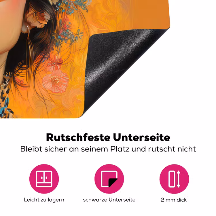 Vrouw - Bloemen - Aesthetic - Oranje Inductie beschermer vinyl 3mm klein -zzzzzzz-lf-onderkant
