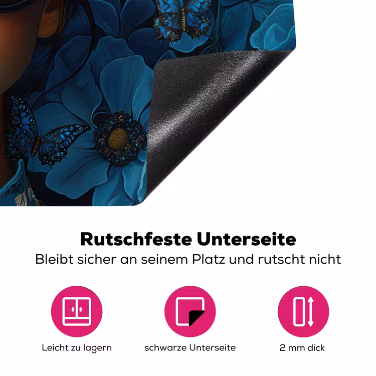 Vrouw - Bloemen - Blauw - Aesthetic - Luxe Inductie beschermer vinyl 3mm klein -zzzzzzz-lf-onderkant