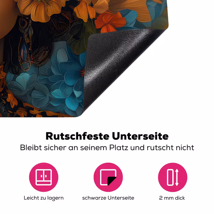 Vrouw - Bloemen - Oranje - Blauw - Modern Inductie beschermer vinyl 3mm klein -zzzzzzz-lf-onderkant