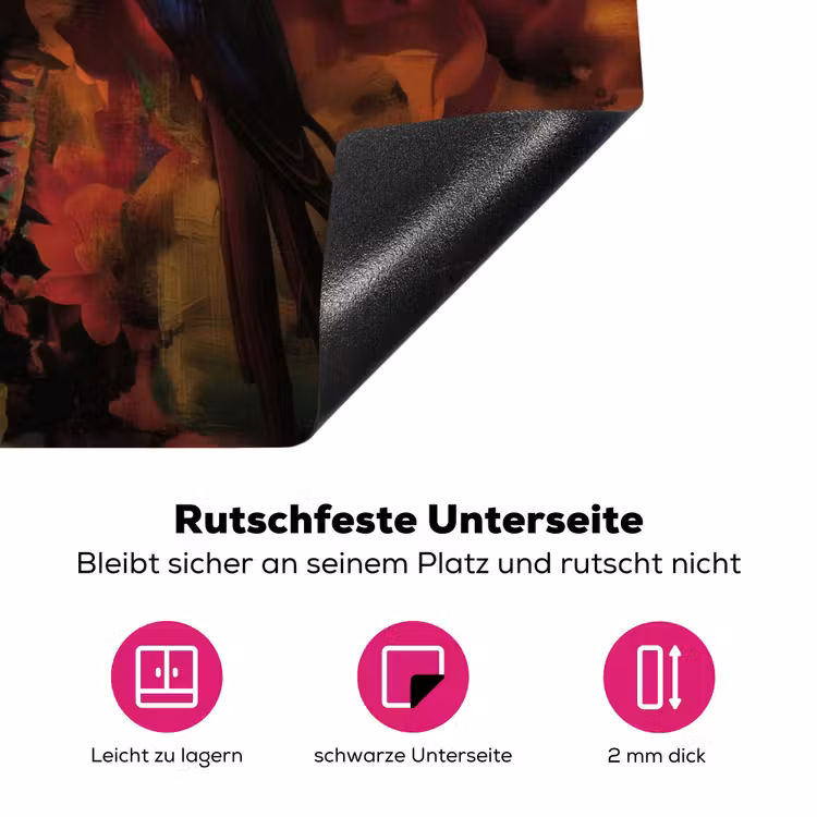 Vrouw - Bloemen - Papegaai - Schilderachtig Inductie beschermer vinyl 3mm klein -zzzzzzz-lf-onderkant