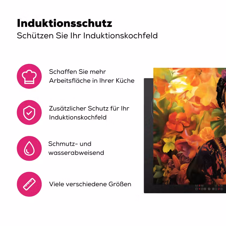 Vrouw - Bloemen - Papegaai - Schilderachtig Inductie beschermer vinyl 3mm klein -zzzzzzz-lf-ups