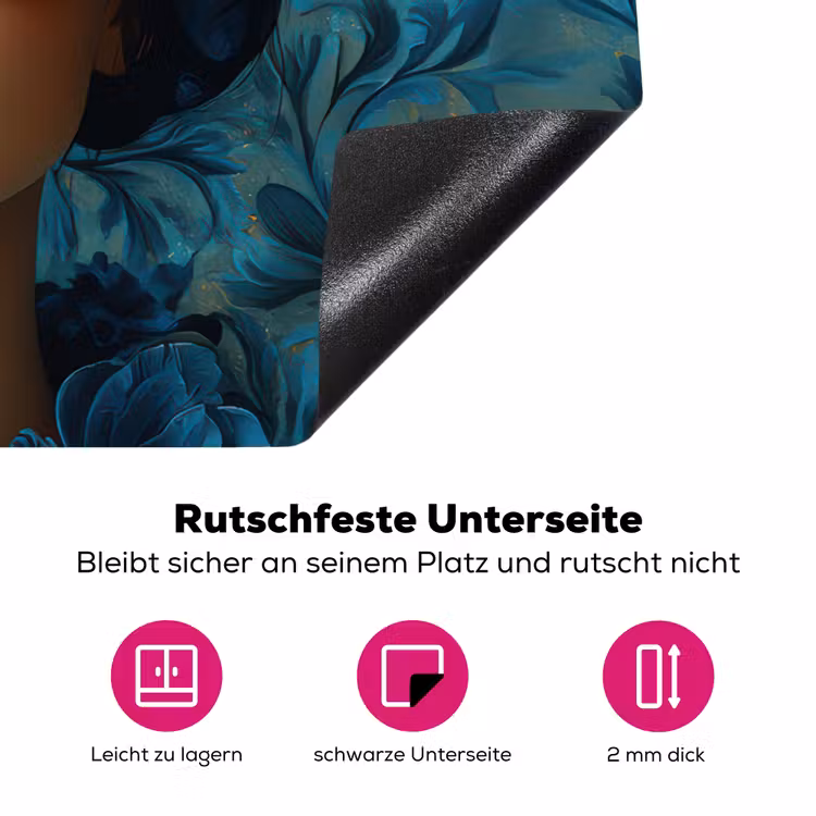 Vrouw - Bloemen - Vlinders - Blauw - Abstract Inductie beschermer vinyl 3mm klein -zzzzzzz-lf-onderkant