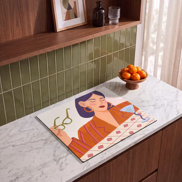 Vrouw - Bril - Cocktail - Illustratie - Modern Inductie beschermer vinyl 3mm middel -sfeer8