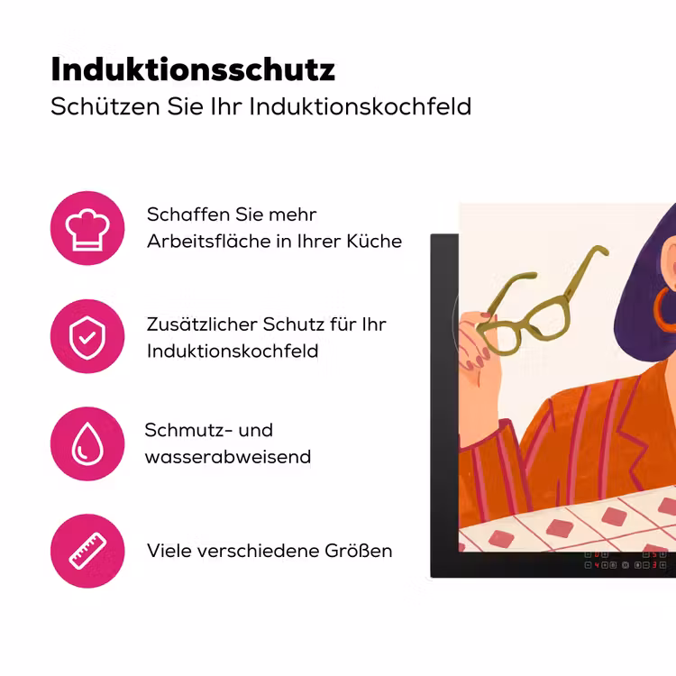 Vrouw - Bril - Cocktail - Illustratie - Modern Inductie beschermer vinyl 3mm middel -zzzzzzz-lf-ups