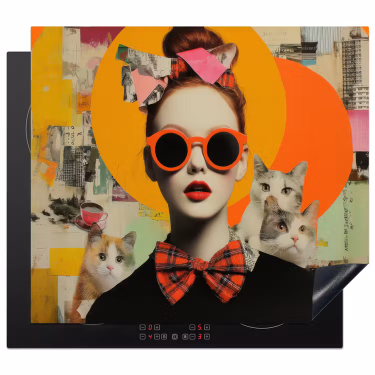Herdabdeckplatte - Frau - Brille - Fliege - Retro