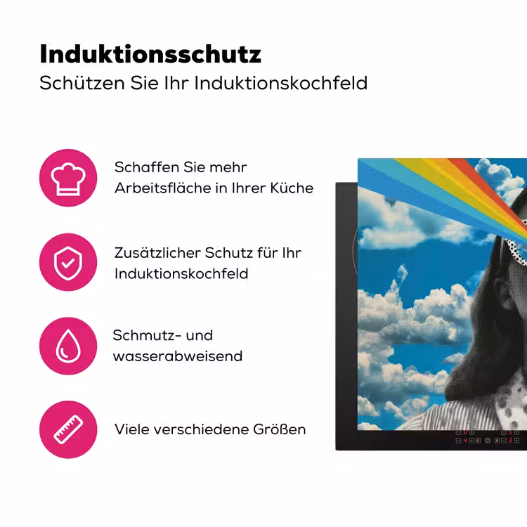 Vrouw - Bril - Regenboog - Wolken Inductie beschermer vinyl 3mm klein -zzzzzzz-lf-ups