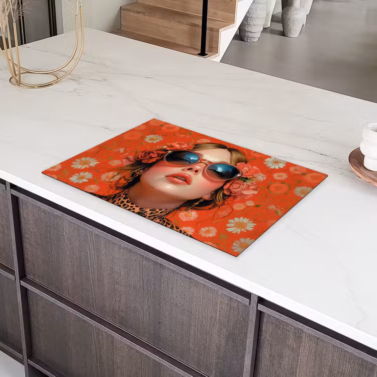 Vrouw - Kleurrijk - Dierenprint - Bloemen Inductie beschermer vinyl 3mm klein -sfeer8