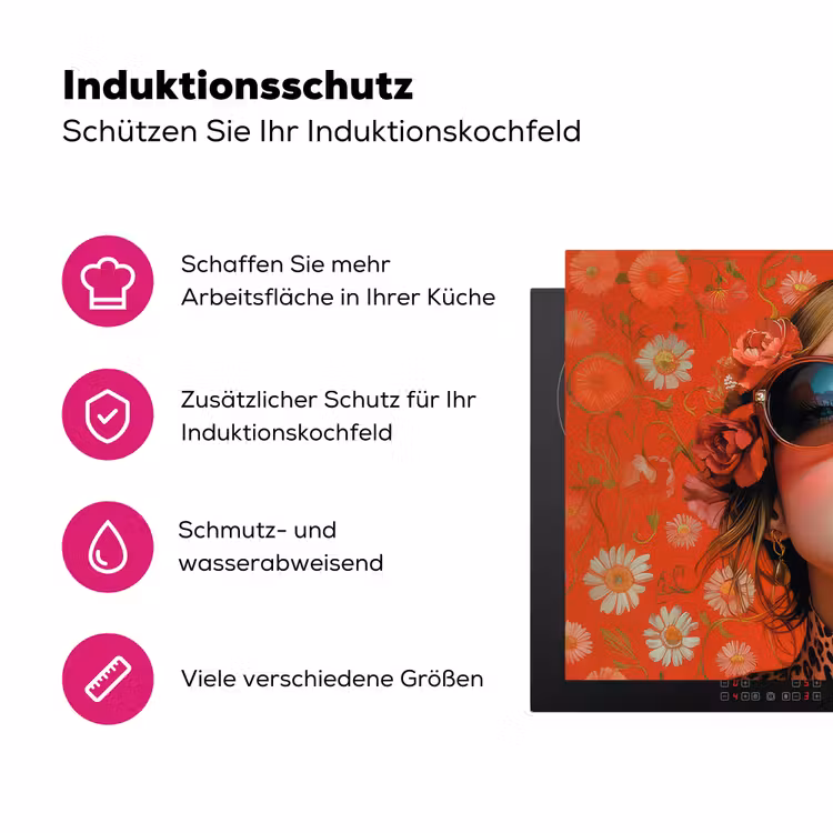 Vrouw - Kleurrijk - Dierenprint - Bloemen Inductie beschermer vinyl 3mm klein -zzzzzzz-lf-ups