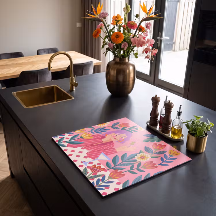 Vrouw - Cocktail - Bloemen - Modern - Roze Inductie beschermer vinyl 3mm middel -sfeer5