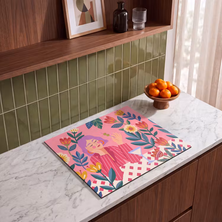 Vrouw - Cocktail - Bloemen - Modern - Roze Inductie beschermer vinyl 3mm middel -sfeer8
