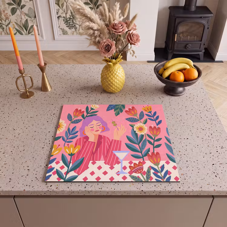 Vrouw - Cocktail - Bloemen - Modern - Roze Inductie beschermer vinyl 3mm middel -sfeer3