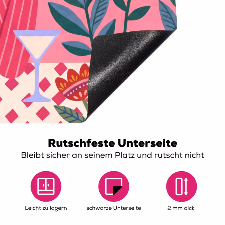 Vrouw - Cocktail - Bloemen - Modern - Roze Inductie beschermer vinyl 3mm middel -zzzzzzz-lf-onderkant