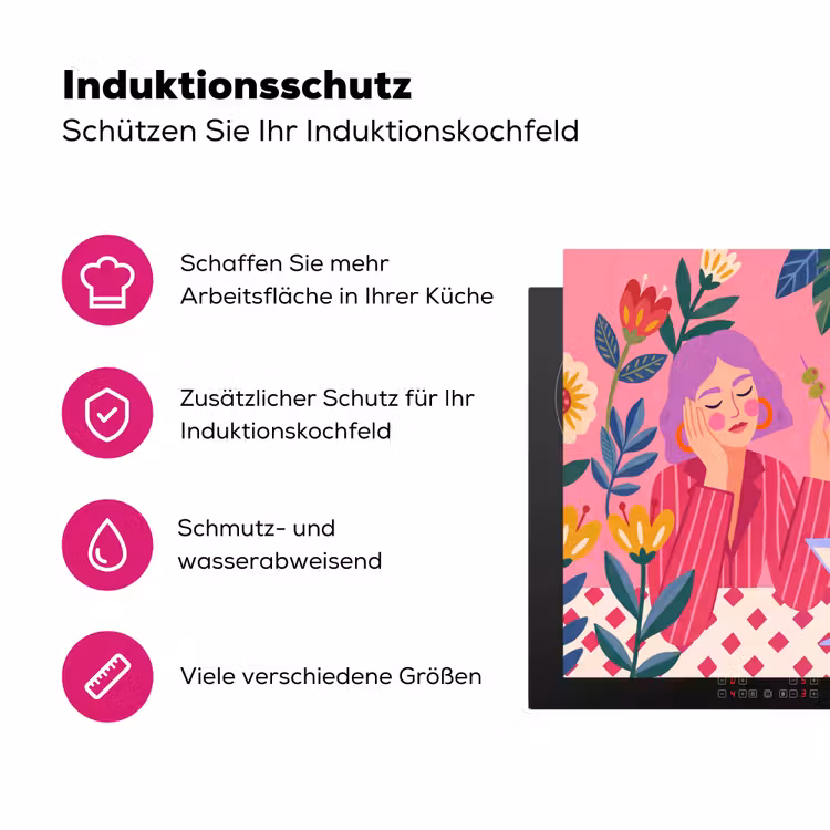 Vrouw - Cocktail - Bloemen - Modern - Roze Inductie beschermer vinyl 3mm middel -zzzzzzz-lf-ups