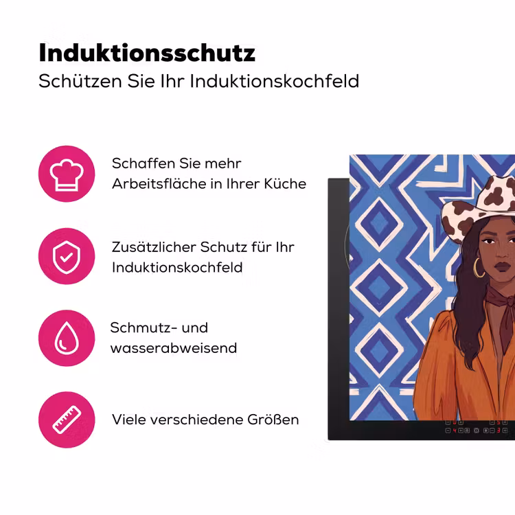 Vrouw - Cowboyhoed - Portret - Modern - Blauw Inductie beschermer vinyl 3mm middel -zzzzzzz-lf-ups